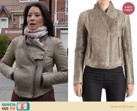 Helmut Lang Weathered Shearling Jacket worn by Lucy Liu on Elementary