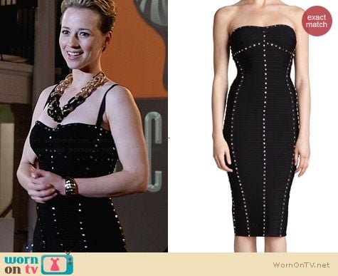 Herve Leger Studded Strapless Dress worn by Karine Vanasse on Revenge