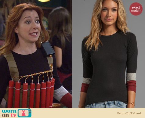 HIMYM Fashion: Autumn Cashmere Tissue Cashmere Sweater with Colorblock Sleeves worn by Alyson Hannigan