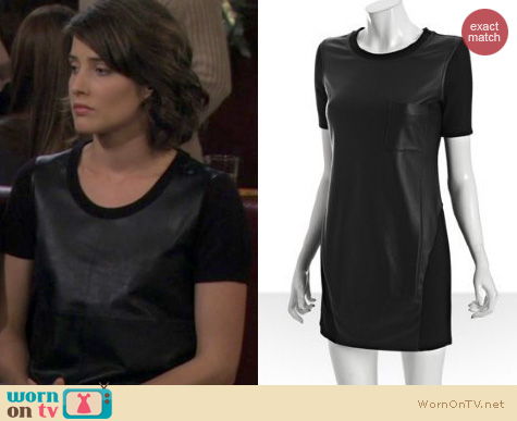 HIMYM Fashion: BCBGMAXAZRIA faux leather panel jersey dress worn by Cobie Smulders