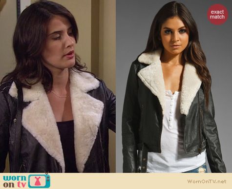 HIMYM Fashion: Current/Elliot The Shearling Leather biker Jacket worn by Cobie Smulders