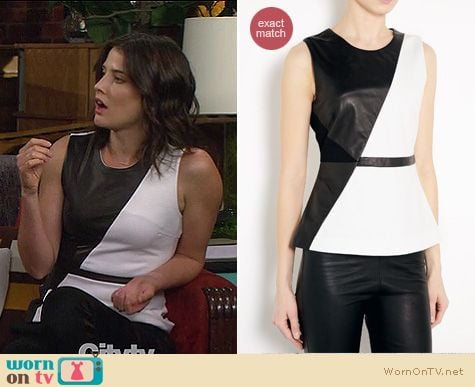 How I Met Your Mother Fashion: Elizabeth and James Waldorf leather peplum top worn by Cobie Smulders