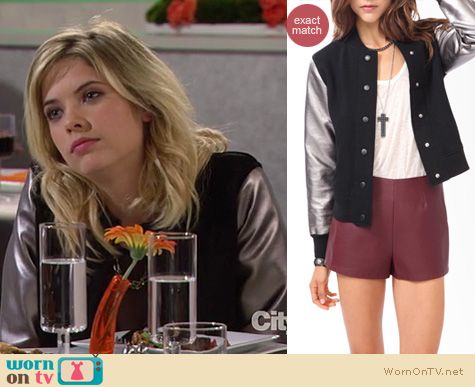 HIMYM Fashion: Forever 21 Metallic bomber jacket worn by Ashley Benson