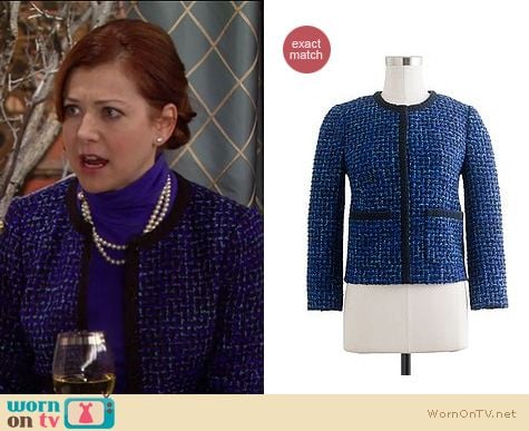 How I met Your Mother Fashion: J. Crew lady jacket in blue tweed worn by Alyson Hannigan