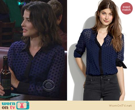 HIMYM Fashion: Madewell Sheer Silk Velvet Dot Shirt worn by Cobie Smulders