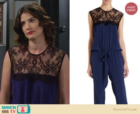 HIMYM Fashion: Mason by Michelle Mason blue lace jumpsuit worn by Cobie Smulders