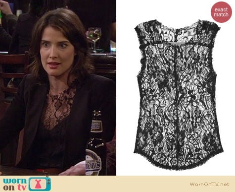 Robin Scherbatsky Fashion: Raquel Allegra black lace overlay top worn by Cobie Smulders