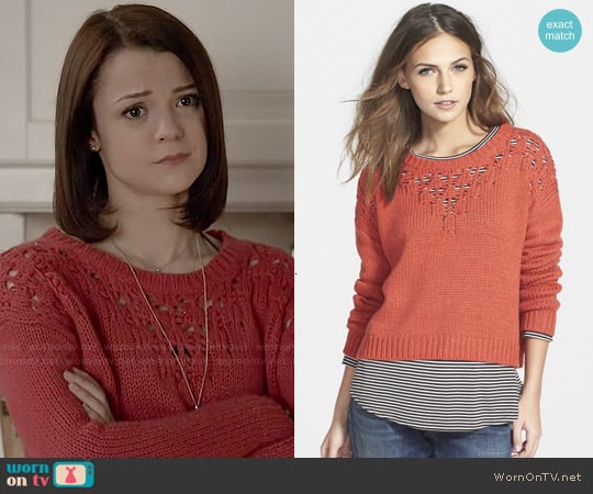 Hinge Pointelle Yoke Crop Sweater in Red Apple worn by Carter Stevens (Kathryn Prescott) on Finding Carter