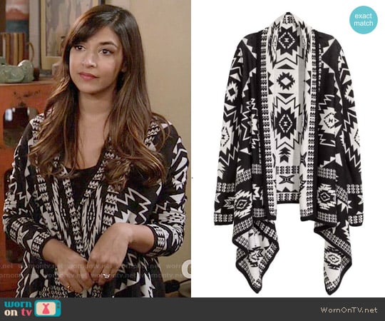 H&M Jacquard-knit Cardigan in Black / Patterned worn by Cece Parekh (Hannah Simone) on New Girl