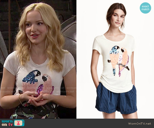 H&M Top with Sequins in White / Parrots worn by Liv Rooney (Dove Cameron) on Liv and Maddie