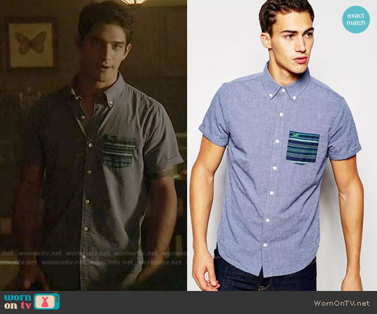 Hollister Shirt with Contrast Pocket Short Sleeves worn by Scott McCall (Tyler Posey) on Teen Wolf