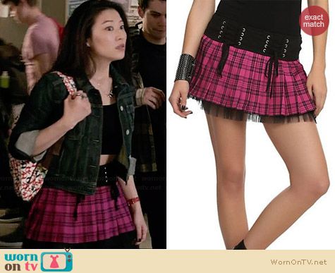 Royal Bones Pink Plaid Lace Up Mini Skirt worn by Arden Cho on Teen Wolf