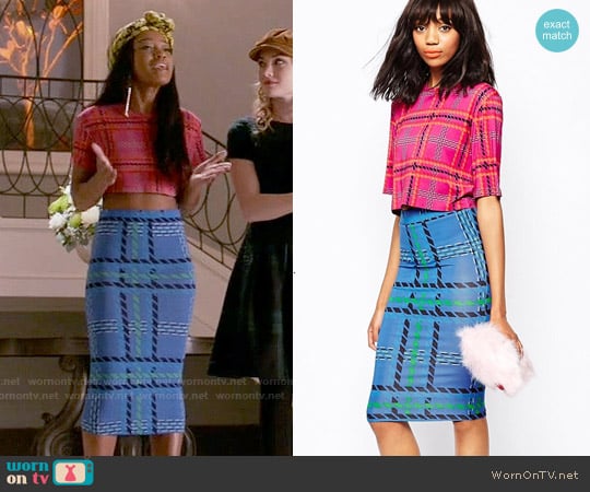 House of Holland Tartan Crop T-shirt and Tube Skirt worn by Zayday Williams (Keke Palmer) on Scream Queens