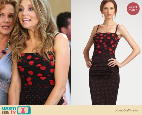 HTLWYP Fashion: Dolce and Gabbana Polka dot ruched cami dress worn by Sarah Chalke