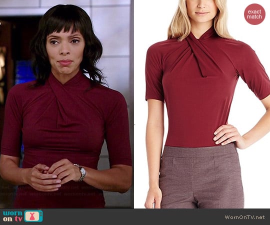 Hugo Boss E4792 Stretch Jersey Cross Front Blouse worn by Tamara Taylor on Bones