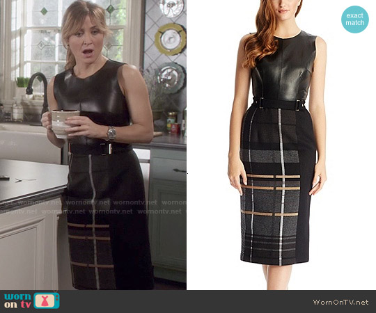 Hugo Boss 'FS_LE865' Leather and Virgin Wool Blend Textured Plaid Dress worn by Maura Isles (Sasha Alexander) on Rizzoli and Isles