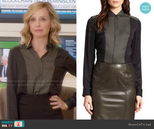 Hugo Boss Bevisa Blouse worn by Cat Grant (Calista Flockhart) on Supergirl