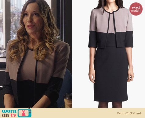 Hugo Boss Dalota Dress and Jimona Jacket worn by Katie Cassidy on Arrow