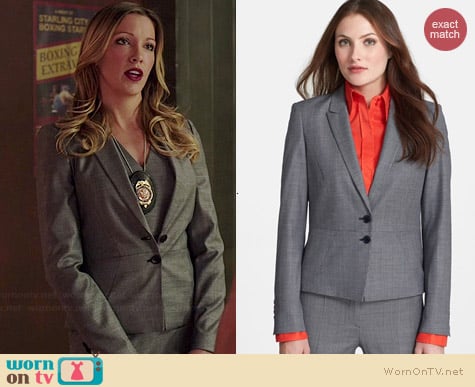 Hugo Boss Jolia Peplum Jacket worn by Katie Cassidy on Arrow