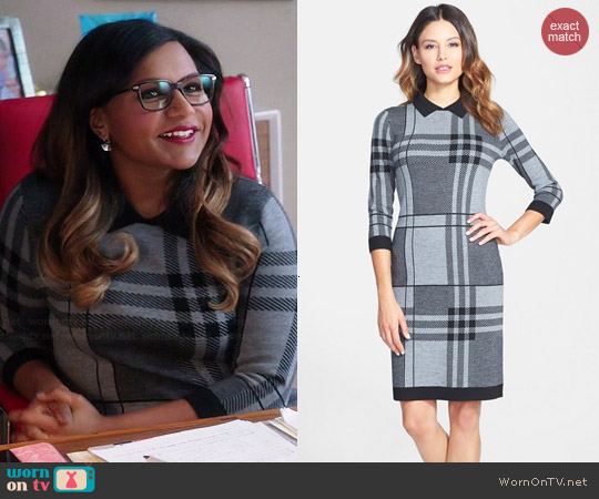 Hugo Boss Plaid Wool Blend Sweater Dress worn by Mindy Lahiri (Mindy Kaling) on The Mindy Project