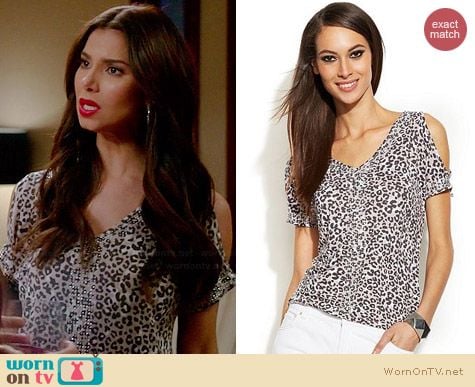 INC International Concepts Cold Shoulder Leopard Print Top worn by Roselyn Sanchez on Devious Maids