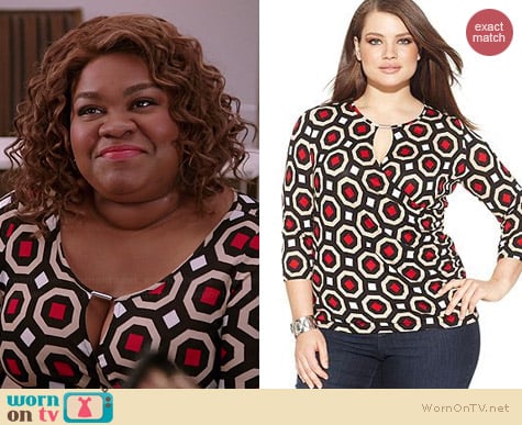 INC International Concepts Plus Size Printed Keyhole Top worn by Da'Vine Joy Randolph on Selfie