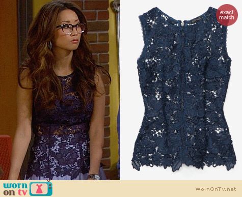 Exclusive for Intermix Blue Lace Cutout Top worn by Brenda Song on Dads