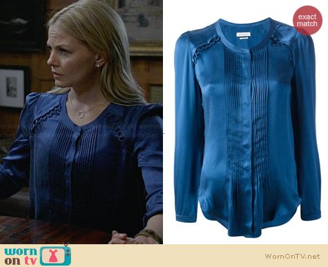 Etoile Isabel Marant Blue Pleated Satin Blouse worn by Jennifer Morrison on OUAT