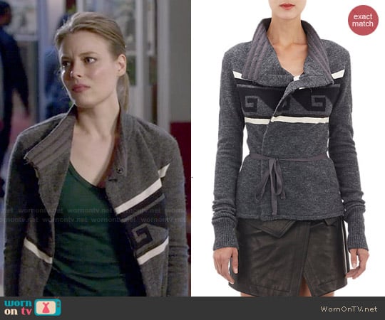 Isabel Marant 'Shanley' Key-Pattern Wrap Cardigan worn by Britta Perry (Gillian Jacobs) on Community