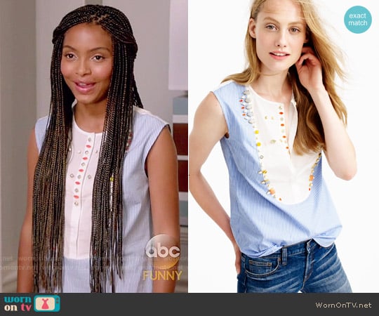 J. Crew Crystal Embellished Tuxedo Shell worn by Zoey Johnson (Yara Shahidi) on Black-ish