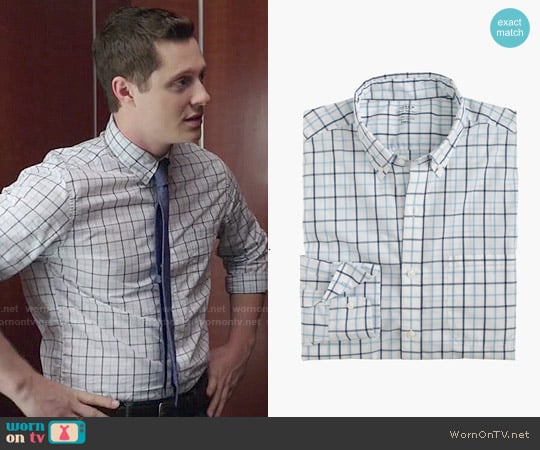 J. Crew Lightweight Secret Wash Shirt in Tattersall Southern Sky worn by Kevin Reid (Noah Reid) on Kevin from Work