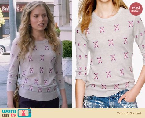 J. Crew Merino Tippi Sweater in Embroidered Flowers worn by Allie Grant on Suburgatory