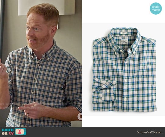 J. Crew Secret Wash Shirt in Heather Poplin Plaid in Hthr Oatmeal worn by Mitchell Pritchett (Jesse Tyler Ferguson) on Modern Family