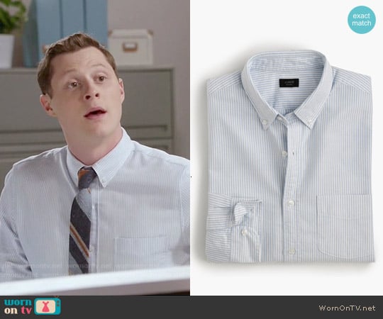 J. Crew Vintage Oxford Shirt in Sun-faded Stripe worn by Kevin Reid (Noah Reid) on Kevin from Work