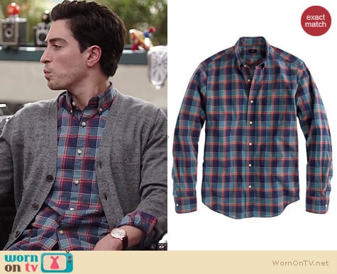 J. Crew Secret Wash Shirt in Heather Deep Sea Plaid worn by Ben Feldman on A to Z