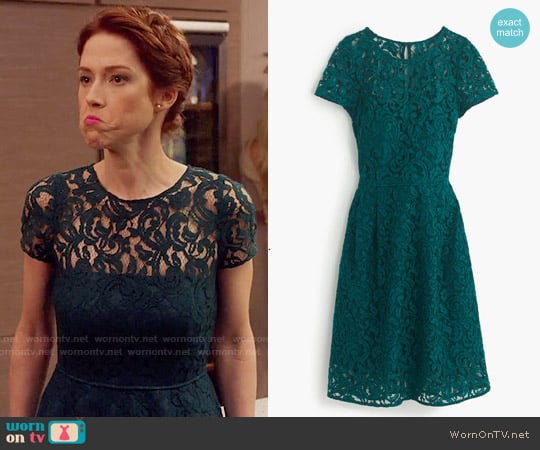 J. Crew Alisa Dress in Leavers Lace worn by Kimmy Schmidt (Ellie Kemper) on Unbreakable Kimmy Schmidt