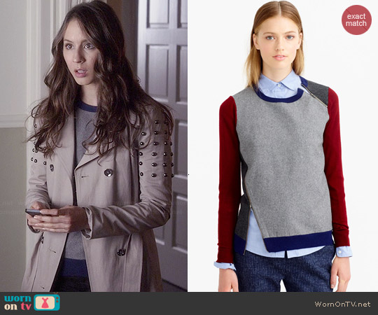 J. Crew Asymmetrical Colorblock Sweater worn by Spencer Hastings (Troian Bellisario) on Pretty Little Liars