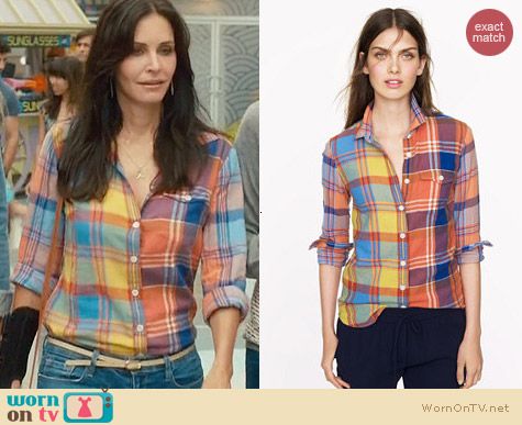 J. Crew Boy Shirt in Orange Plaid worn by Courtney Cox on Cougar Town