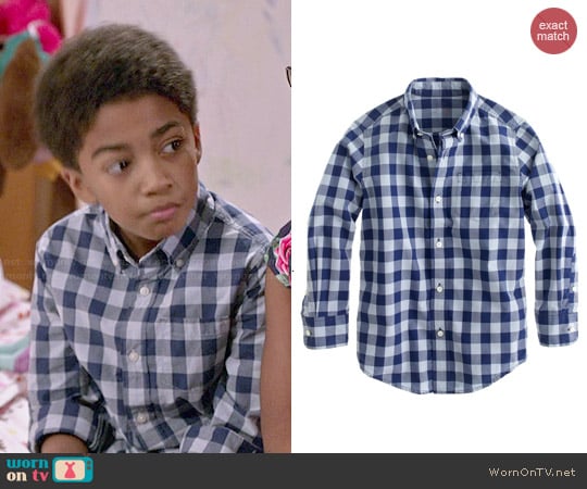 J. Crew Boys' Secret Wash Shirt in Dark Cove Gingham worn by Jack Johnson (Miles Brown) on Black-ish