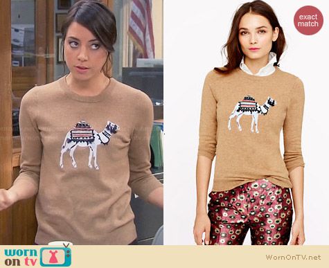 J. Crew Camel Sweater worn by Aubrey Plaza on Parks & Rec