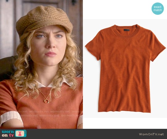 J. Crew Collection Cashmere Short Sleeve T-shirt in Warm Sepia worn by Grace Gardner (Skyler Samuels) on Scream Queens