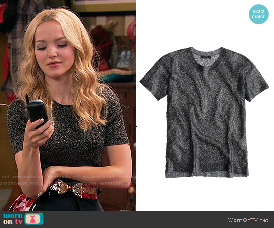 J. Crew Collection Short Sleeve Foil Sequin Sweater in Pewter Black worn by Liv Rooney (Dove Cameron) on Liv and Maddie