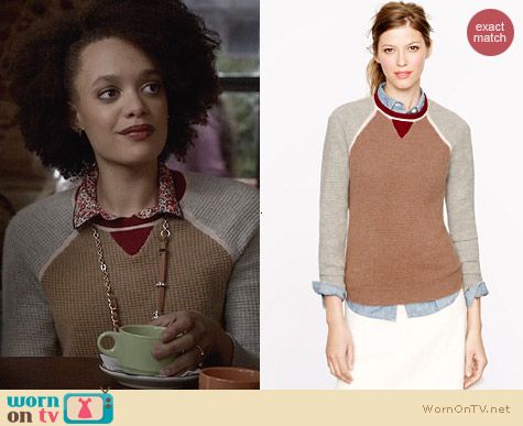 J. Crew Collection Cashmere Colorblock Waffle Sweater worn by Britne Oldford on Ravenswood