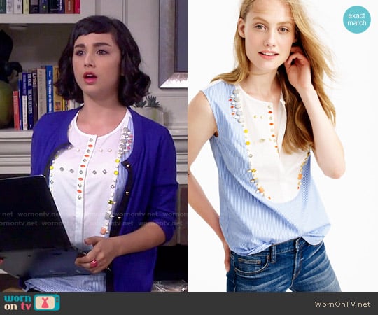 J. Crew Crystal Embellished Tuxedo Shell worn by Mandy Baxter ( Molly Ephraim) on Last Man Standing