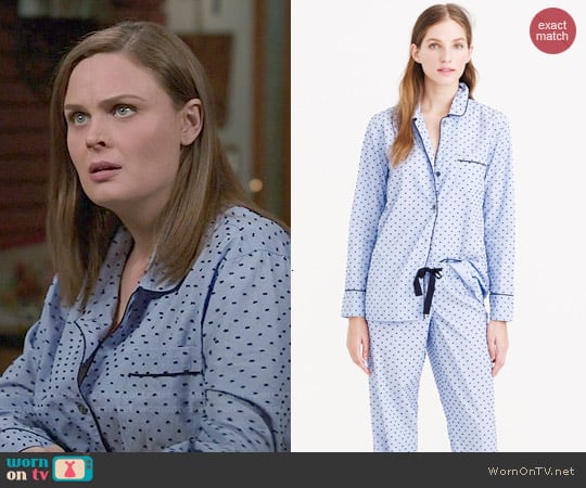 J. Crew End-on-end Pajama Set in Swiss Dot worn by Temperance 'Bones' Brennan (Emily Deschanel) on Bones