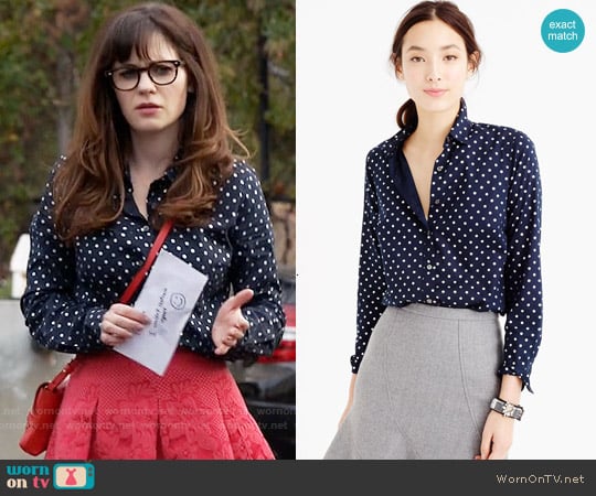 J. Crew Perfect Shirt in Foil Dot worn by Jessica Day (Zooey Deschanel) on New Girl