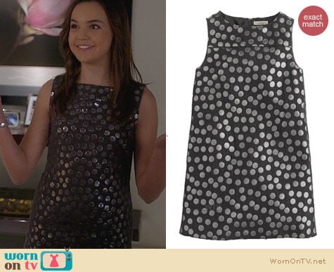 J. Crew Girls Metallic Dot Shift Dress worn by Bailee Madison on Trophy Wife