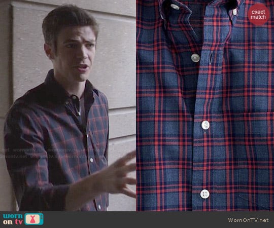 J. Crew Secret Wash Shirt in Heather Navy Check worn by Barry Allen (Grant Gustin) on The Flash