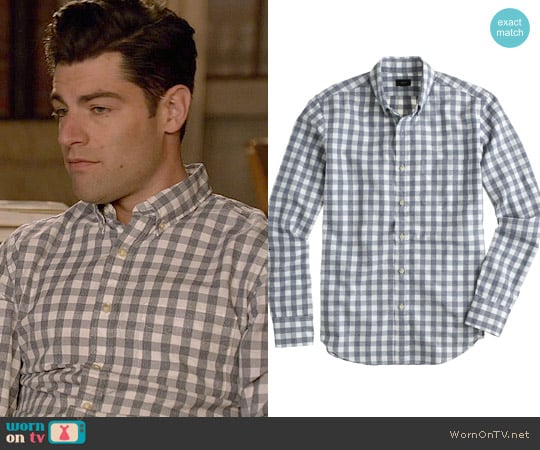 J. Crew Jaspé cotton shirt in gingham in hthr navy worn by Schmidt (Max Greenfield) on New Girl