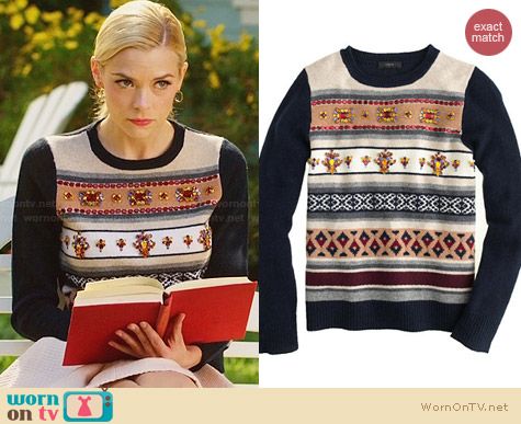 J. Crew Jeweled Fair Isle Stripe Sweater worn by Jaime King on Hart of Dixie